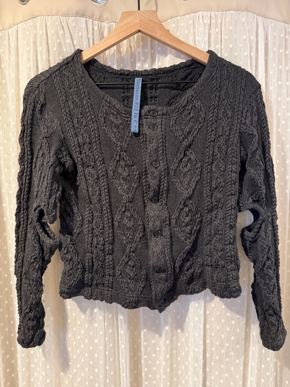 Nocture Black Cable-Knit Button Front Cardigan